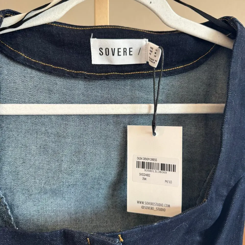 Anthro SOVERE Dusk Denim Mini Dress Ink Blue M NWT - Picture 7 of 9